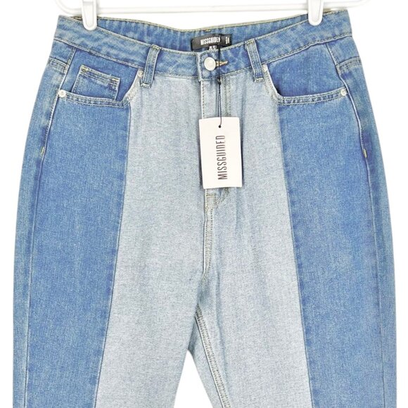 Missguided Women Colourblock Wrath Straight Leg Blue Denim Jean Sz 8 Raw Hem NWT - Picture 3 of 11